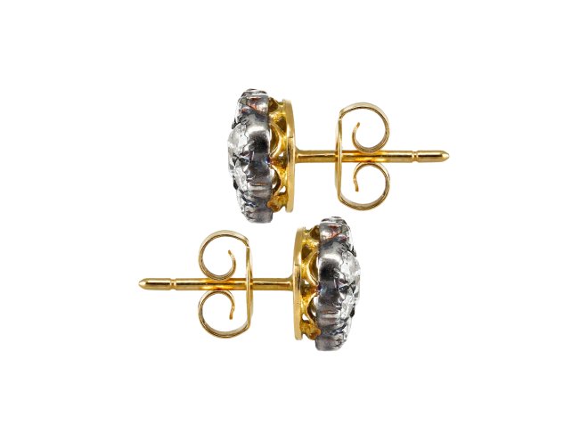 Diamond coronet cluster studs, circa 1890.