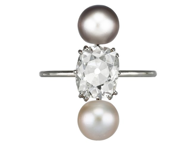Art Deco natural pearl and diamond ring, circa 1925.