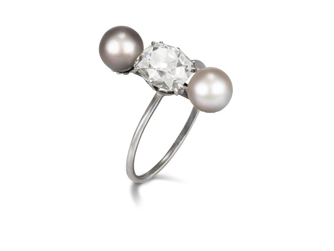 Art Deco natural pearl and diamond ring, circa 1925.