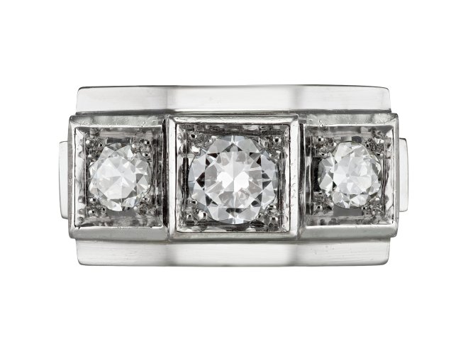 Diamond three stone ring, French, circa 1950. 