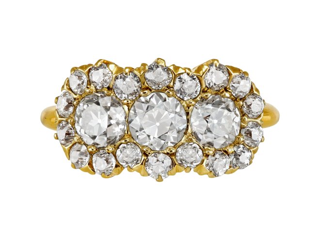 Diamond triple cluster ring, circa 1900. 