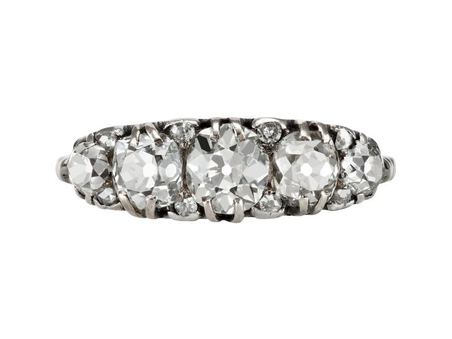 Diamond five stone ring, circa 1940.