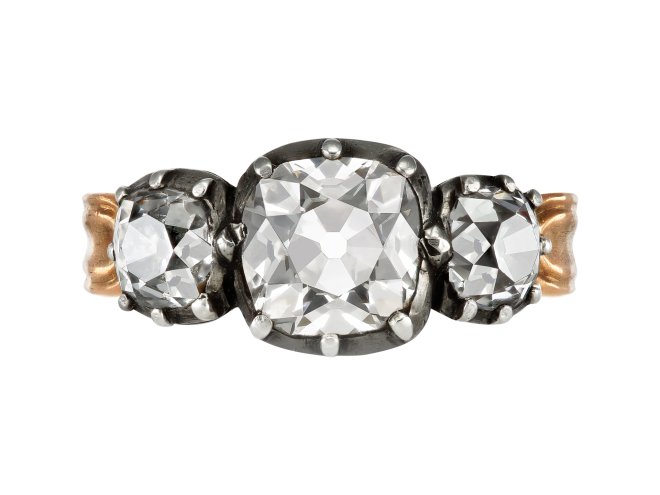 Georgian diamond three stone ring, circa 1830.
