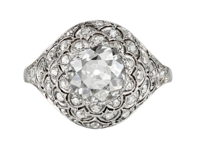 Bomb&eacute; diamond cluster ring, circa 1930. 