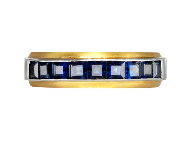 Hemmerle sapphire half eternity ring, German, circa 1970. 