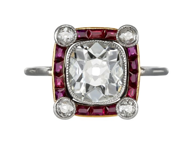 Diamond and ruby cluster ring, circa 1910.