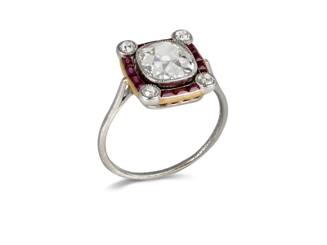 Diamond and ruby cluster ring, circa 1910.