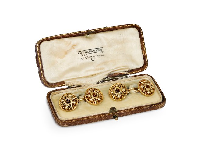 Gothic revival gold cufflinks by Wi&egrave;se, French, circa 1890.