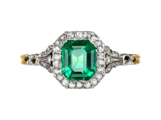 Belle &Eacute;poque Emerald and diamond coronet cluster, French, circa 1910. 