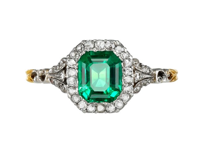 Belle &Eacute;poque Emerald and diamond coronet cluster, French, circa 1910. 