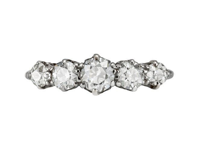 Diamond five stone ring, early 20th Century.