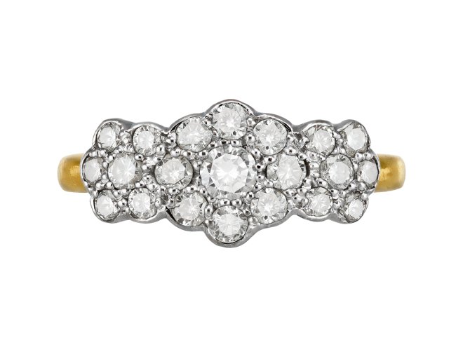 Diamond triple cluster ring, circa 1940. 
