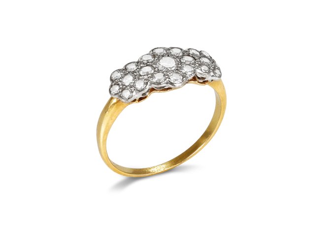 Diamond triple cluster ring, circa 1940. 