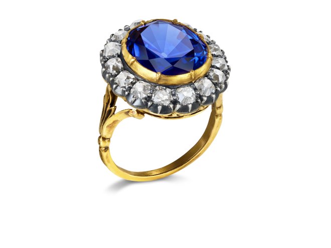 Burmese sapphire and diamond coronet cluster ring, circa 1880.