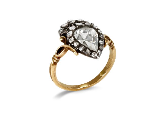 Rose cut diamond cluster ring, Dutch, circa 1870. 