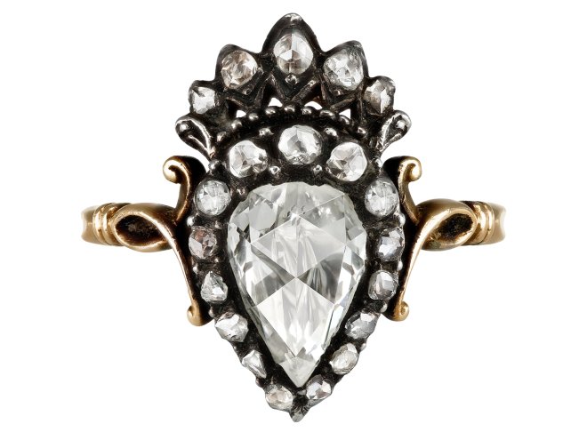 Rose cut diamond cluster ring, Dutch, circa 1870. 