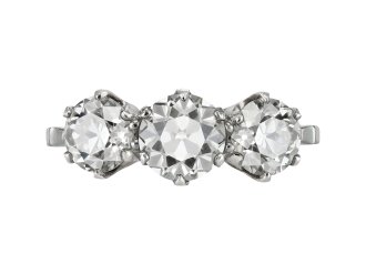 Old cut diamond three stone ring, early 20th Century.