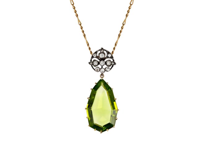 Victorian peridot and diamond pendant, circa 1890