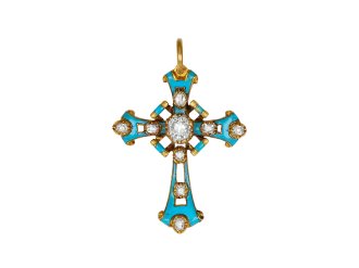 Diamond and enamel cross pendant, circa 1890. 
