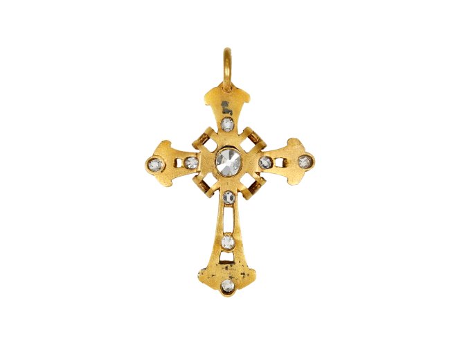 Diamond and enamel cross pendant, circa 1890. 