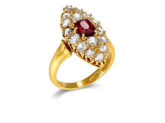 Ruby and diamond cluster, early 20th Century. 