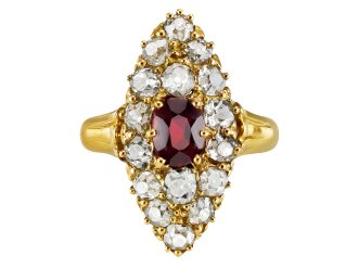Ruby and diamond cluster, English, circa 1880.