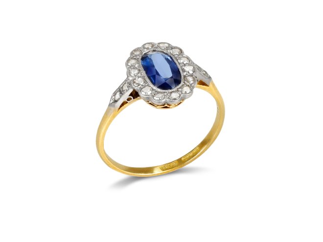 Edwardian Sapphire and diamond coronet cluster, circa 1910. 