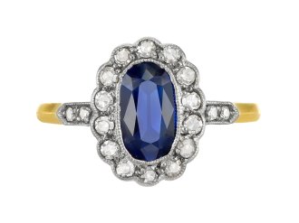 Edwardian Sapphire and diamond coronet cluster, circa 1910. 