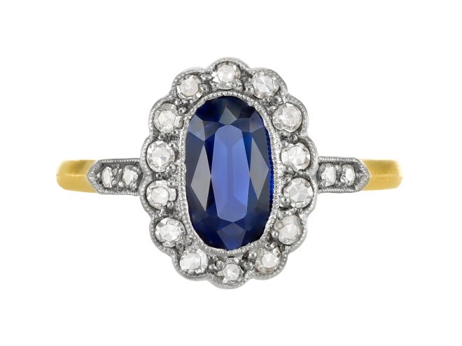 Edwardian Sapphire and diamond coronet cluster, circa 1910. 