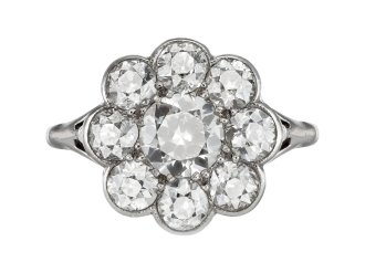 Early 20th Century old cut diamond coronet cluster ring. 