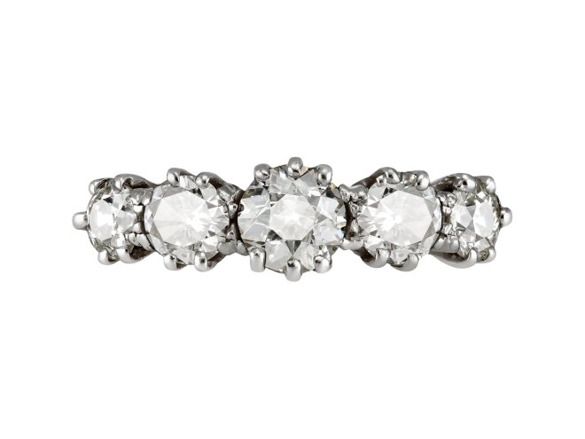 Edwardian diamond five stone ring, circa 1905. 