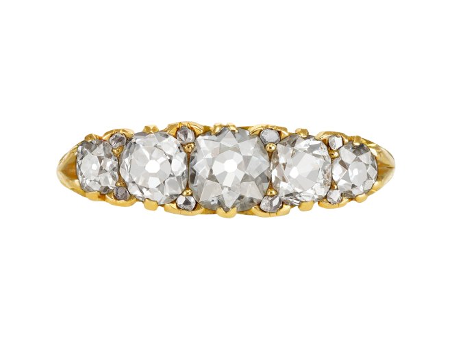 Diamond five stone ring, English, 1906.