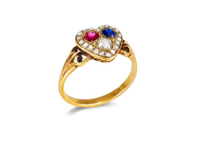 Multi gemstone heart shape cluster ring, late 19th Century.