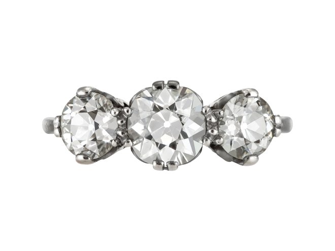 Diamond three stone ring, English, 1979.
