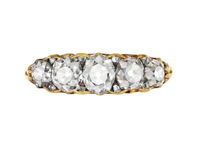 Victorian diamond carved five stone ring, late 19th Century. 