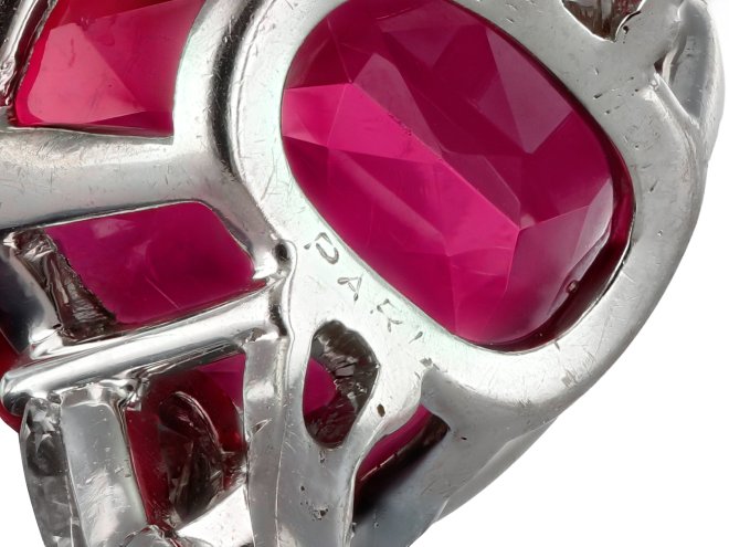 Tourmaline and diamond flanked solitaire, French, mid 20th Century. 