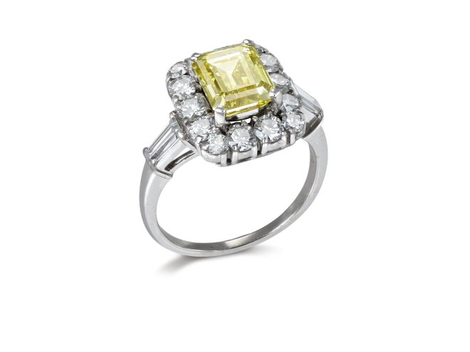 Bulgari fancy intense yellow diamond cluster ring, circa 1960.