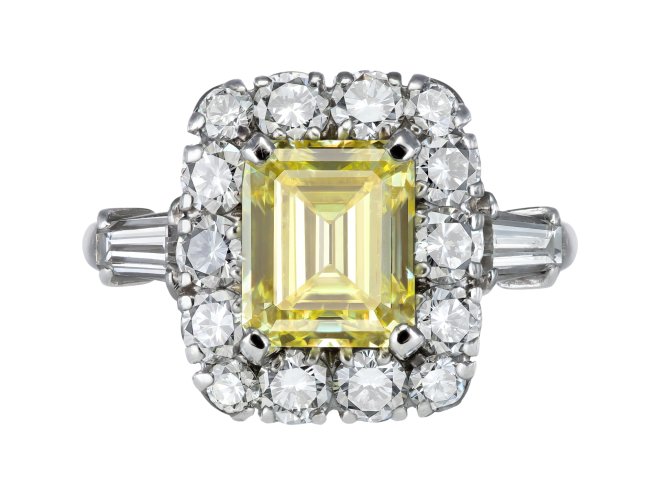 Bulgari fancy intense yellow diamond cluster ring, circa 1960.