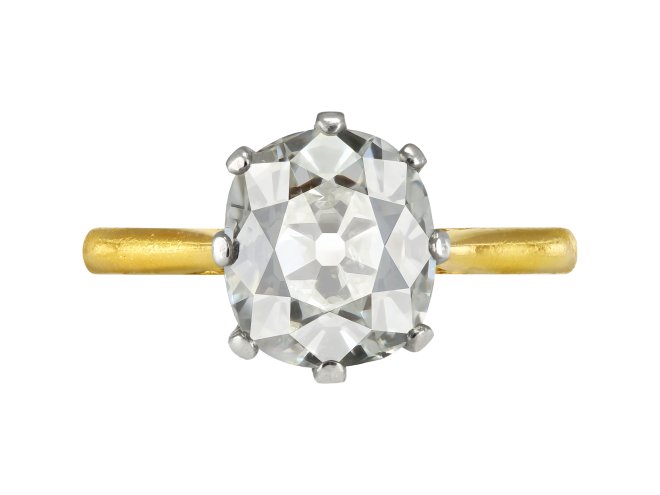 Cushion shape old mine diamond solitaire, early 20th Century. 
