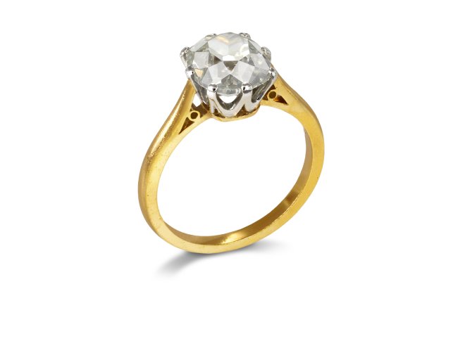 Cushion shape old mine diamond solitaire, early 20th Century. 