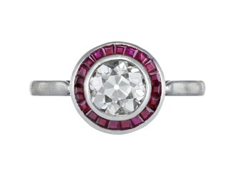 Diamond and ruby target ring, French, circa 1920.