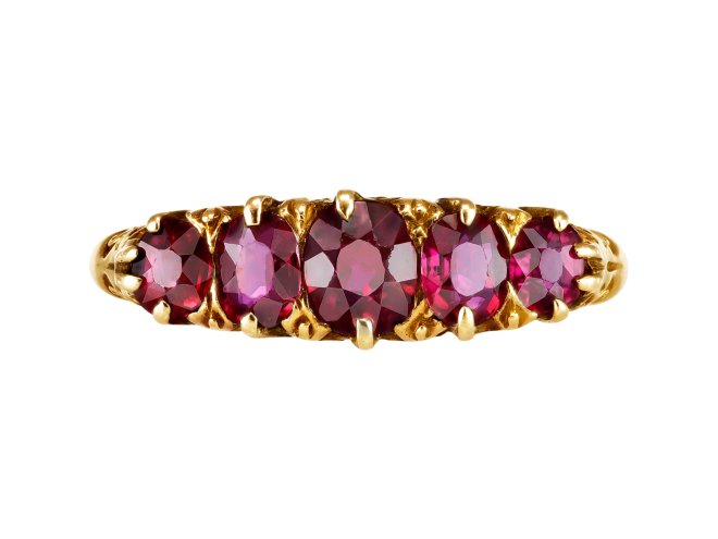 Ruby five stone ring, late 19th Century.