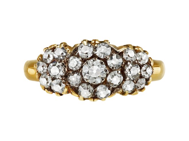 Diamond triple cluster ring, early 20th Century.