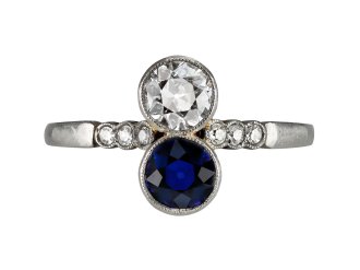 Sapphire and diamond two stone ring, early 20th Century.