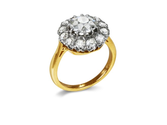 Diamond coronet cluster ring, early 20th Century. 