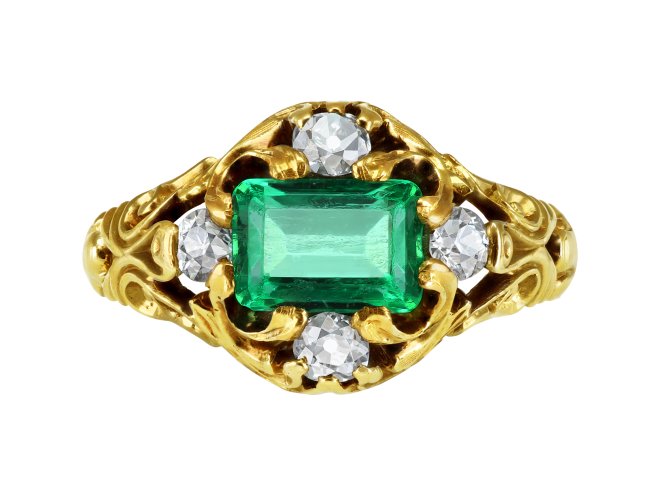 J.E Caldwell emerald cluster ring, American, late 19th Century. 