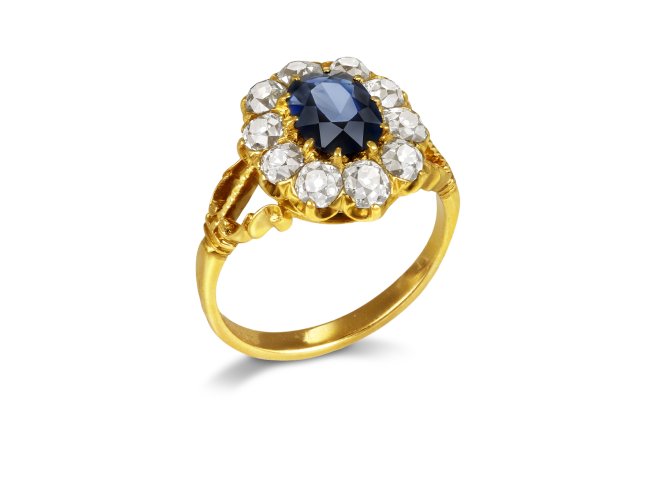 Sapphire and diamond coronet cluster, late 19th Century. 