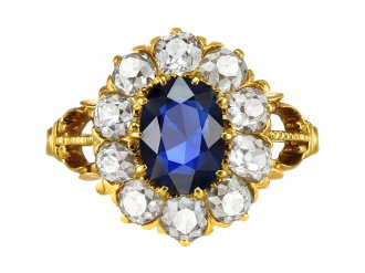 Sapphire and diamond coronet cluster, late 19th Century. 