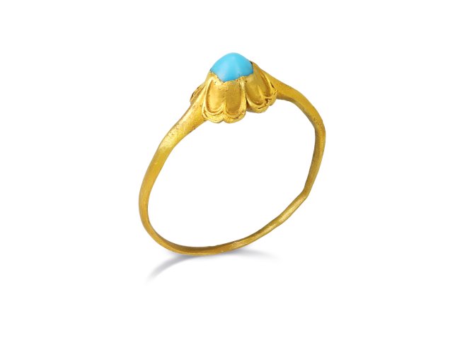 Medieval turquoise stirrup ring, circa 1200 1500.