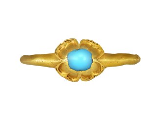Medieval turquoise stirrup ring, circa 1200 1500.